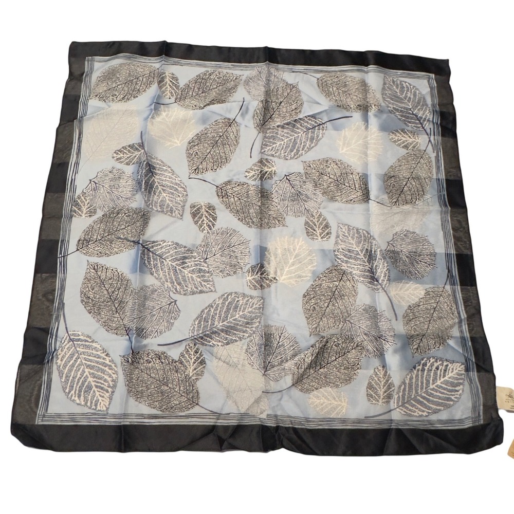 Kathie Lee Collection Blue Leaf Print Square Scarf Made in Italy NWT Vtg Y2K 90s